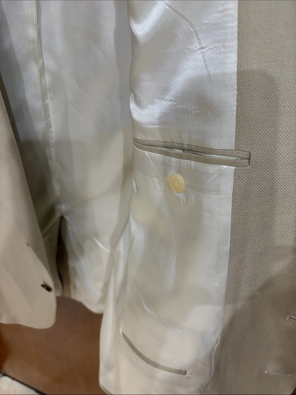 100% SILK Mark Shale Men's Cream Single-Breasted Blazer